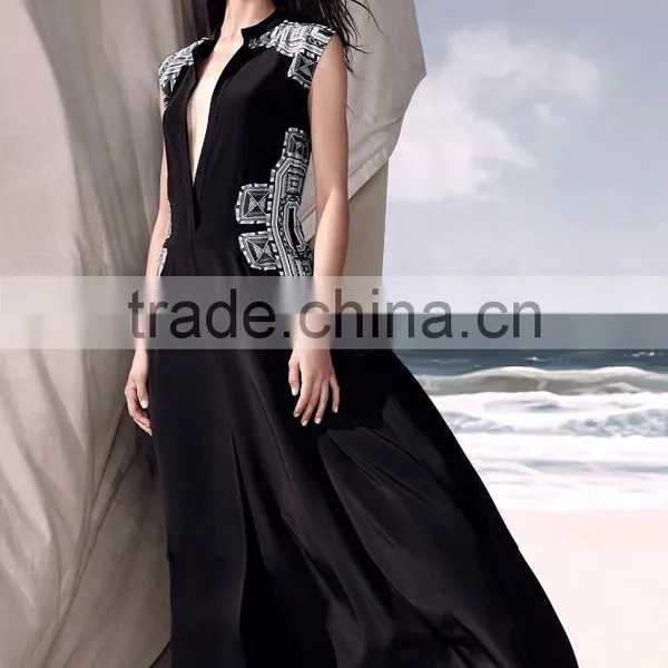 Best Long Black Colors Women Dress Embroidered Plain Evening Dress photo-6