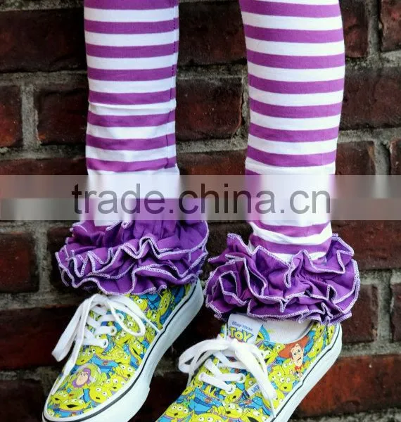 Toddler Girls 95% Cotton 5% Spandex Icing Legging Purple And White Striped Pants photo-3