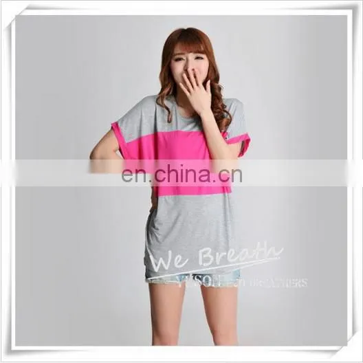 Bamboo Jersey Summer Short Sleeves T-shirt With Big Color Block Matching Soft photo-4