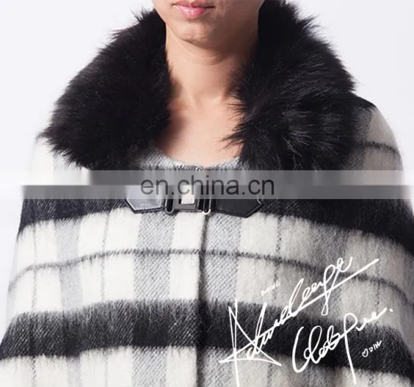 2015 Winter Brand Design Womens Wool Poncho Coat Ladies Plaid Cape Coat Model photo-4