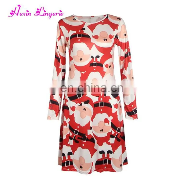 Low Price Red Embroidered Santa Snowflake Printed New Ladies Long One Piece Dress photo-2