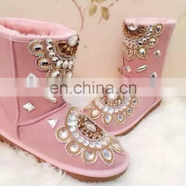 Aidocrystal Pink Warm Snow Boots Children Adult Fur Winter Girls Snow Boots With Rhinestone photo-3