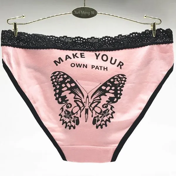 Yun Meng Ni Sexy Underwear Soft Lace Waist Belt Girls Briefs Back Butterfly Print Cotton Panties photo-2