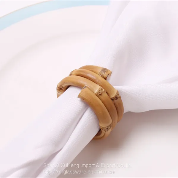 Wholesale Rustic Hotel Restaurant Wedding Wood Bamboo Napkin Holder Rings Circle Dinner Table Decor Accessories photo-3