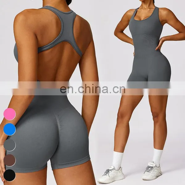 Sexy Hollow Out Back Sleeveless Bodysuit Short Sports Jumpsuit One Piece Gym Fitness Jumpsuits Seamless Yoga Jumpsuit For Women photo-5