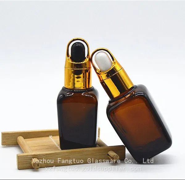 Amber Glass Dropper Bottle Square Shape Empty Bottles for Skin Care Serum Essential Oil Packing