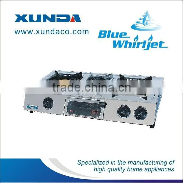 Double burner gas stove with grill