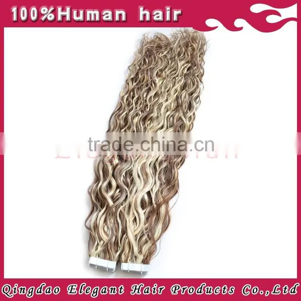 No Chemical 100% Peruvian Virgin Human Hair Highlight Color Curly Tape Hair Extensions photo-4
