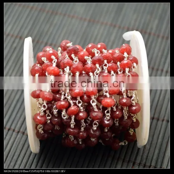 LFD-0016C ~ Wholesale Silver Plated Wire Wrapped Faceted Red Color Stone Chain Beaded Jewelry Finding photo-3