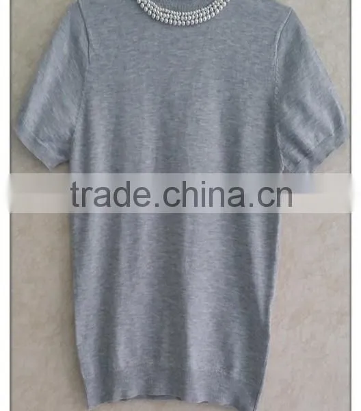 Elegant Little Turtle Neck Knitting Wear Short-sleeve Beaded Women Pullover