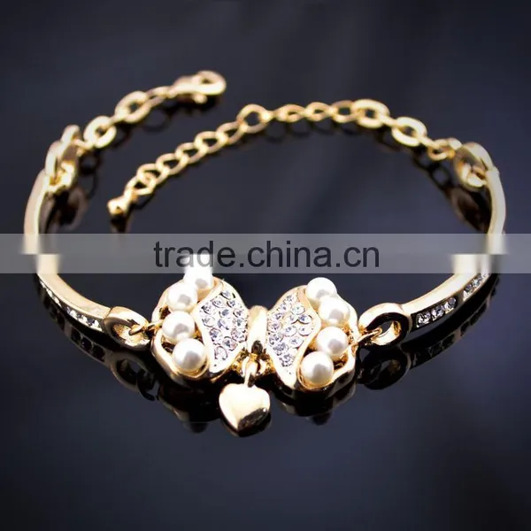 Jewelry Charm Fashion Gift Bow-knot Pearl Rhinestone Gold Plated Bracelet photo-2