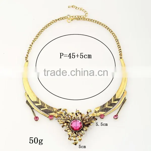 Women Jewelry 18k Gold Plated Pink Crystal Choker Chunky Statement Bib Necklace photo-6