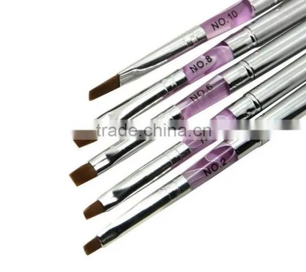 Compact Foldable Metal Handle Acrylic Nail Tip Art Brush Set Flat Brush 5 Pcs NO.2 4 6 8 10 photo-4