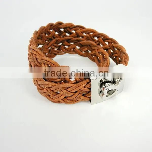 Charm Bracelets Leather Stainless Steel Double Wrap Leather Bracelet Macrame Bracelets photo-6