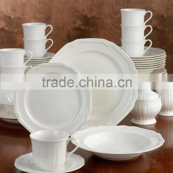 Beautiful Embossed Design Dinner Set White Porcelain Dinnerware photo-6
