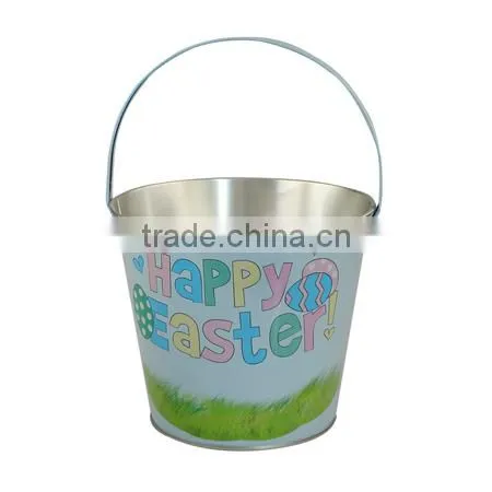 Small Christmas Round Tin Ice Bucket With Handle photo-2
