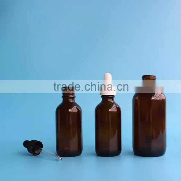 2 oz Glossy Amber Boston Round Glass Bottle With Dropper photo-2
