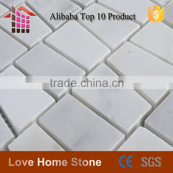 Carrara White Mosaic Tile, Trapezoid Tile Backsplash photo-2