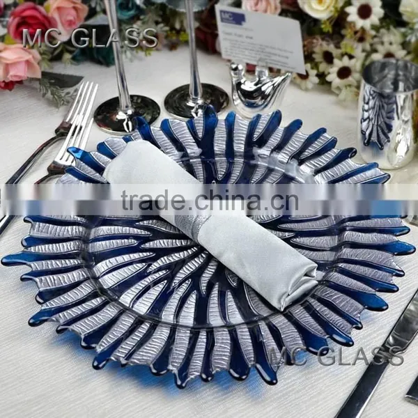 Wholesale Newest Wedding and Home Use Gold Silver Sun Flower Glass Decorative Plate photo-2