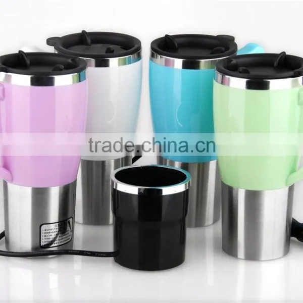 2016 New Product Promotional Mug Double Wall Stainless Steel Electric Car Heated Mug Customized Unique Handle Color Cup