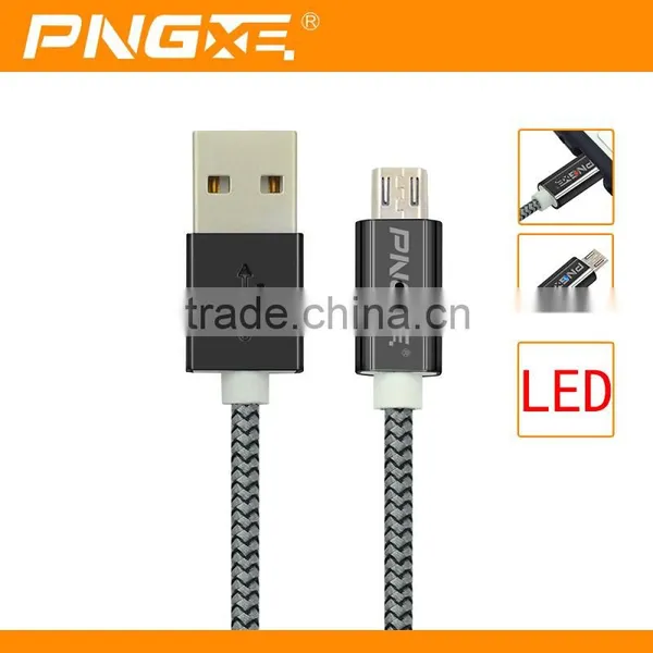 PNGXE 2015 Newest Coming Zinc Alloy Braided Super Fast Charging Led Micro Usb Cable Support For IOS9 System photo-2