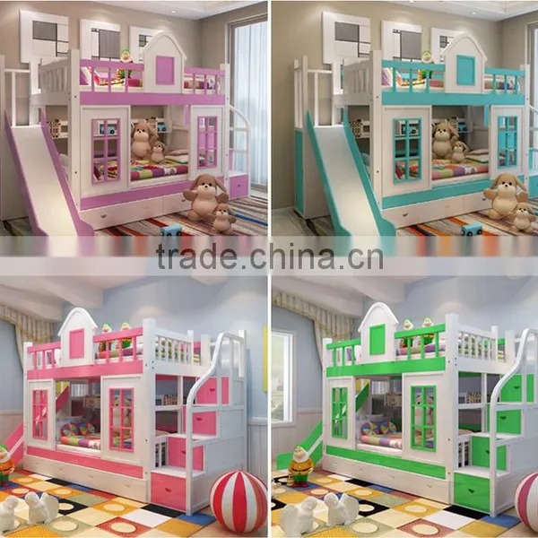 Factory Price Colourful Wood Children Bunk Bed With Slide photo-4