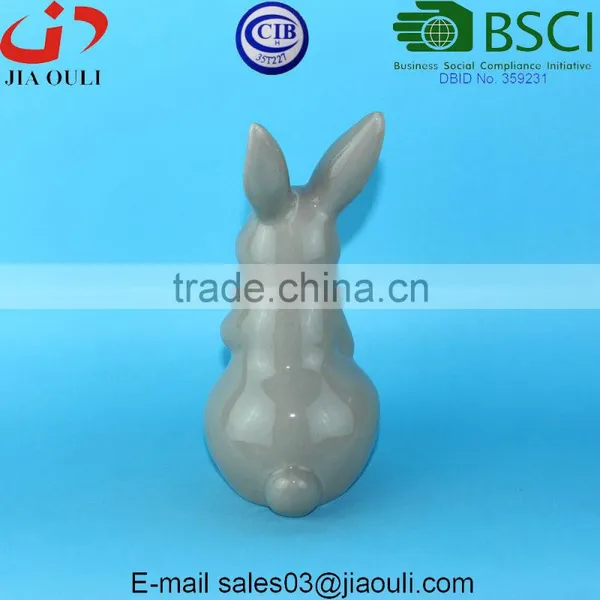 BSCI Audit Factory EASTER Rabbits Glazed Grey Ceramic Rabbit, Glazed Ceramic Animal Figurines photo-4