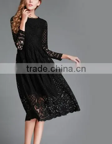 2016 Spring Women Lace Hollow Out Long Dresses Bohemian Femme Sexy Slim Party Dress Vestido photo-2
