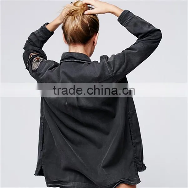 2017 Spring Long-sleeved Shirt Jacket Forest Green Coat for Women photo-6