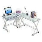 7mm Tempered Glass And Wood L Shaped Computer Desk For Office White DX-402B