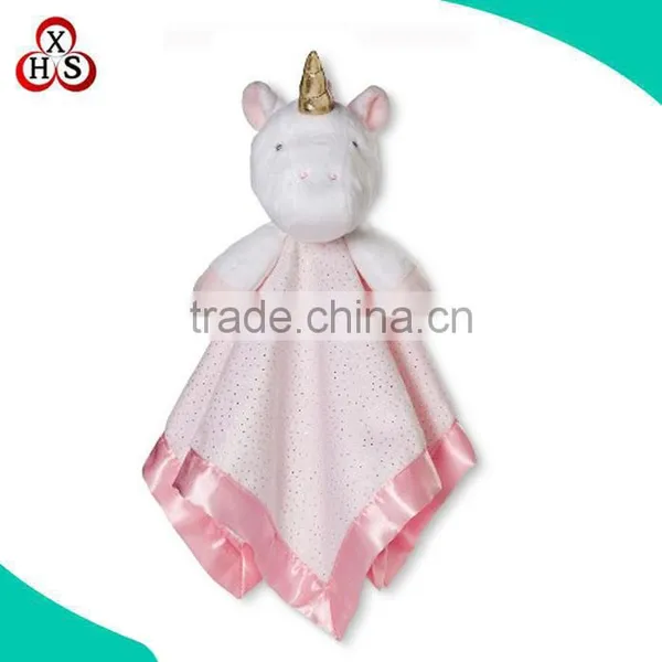 Custom Animal Head Plush Unicorn Baby Security Blanket Doudou Blanket