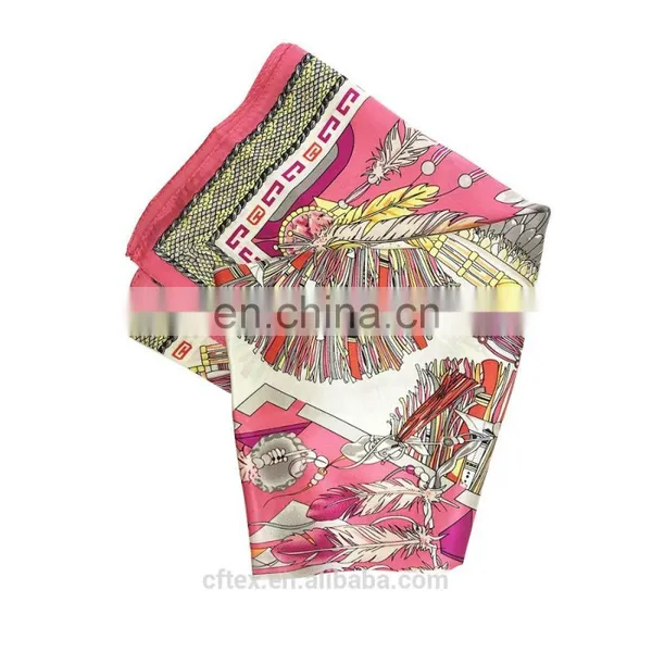 Womens Fashion Feel Square Digital Print Custom Design Silk Scarf photo-5
