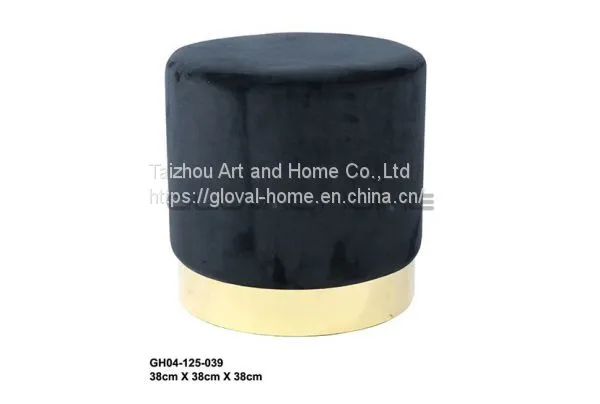 velvet fabric round ottoman stool with gold metal base