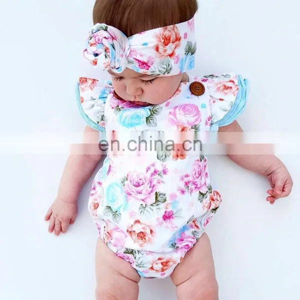 Beautiful Summer Newborn Baby Bodysuit Floral Cotton Infant Rompers photo-5