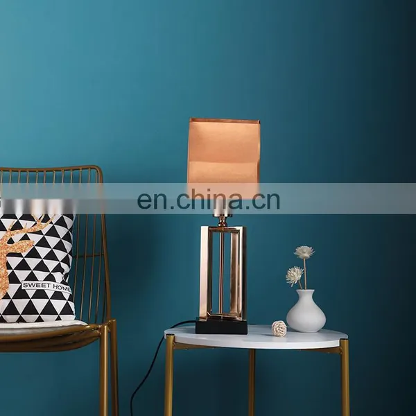 Western Simple Design Square Luxury Gold Modern Cheap Bedside Lamp for Bedroom Living Room photo-2