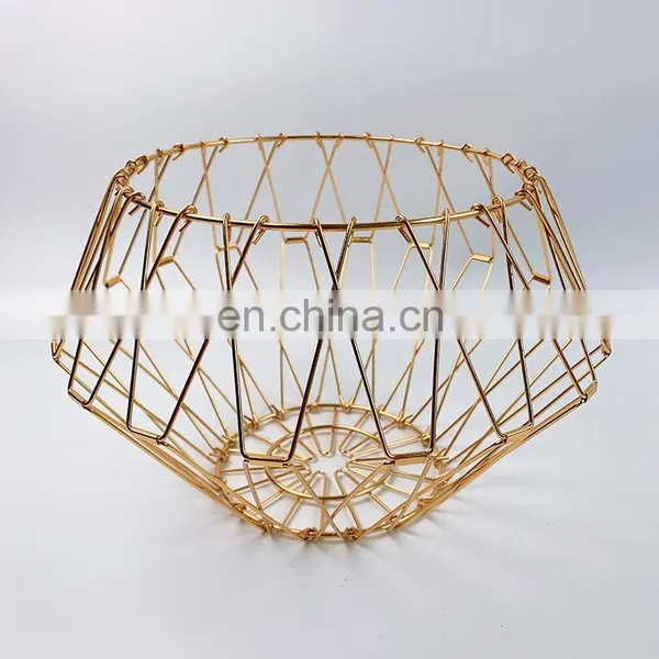 Home Storage Baskets Folding Mesh Food Clothes Gift Desk Gold Organizer Metal Wire Kitchen Fruit Baskets photo-2