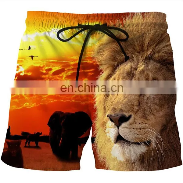 Wholesale Lion Printing Men Summer Beach Swim Shorts With Drawstring photo-2