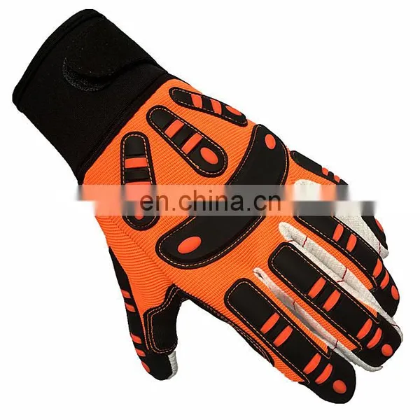 Hi-Vis Cotton Chore Palm TPR Knuckle Resistant Protection Drilling Gas Work Oilfield Impact Gloves photo-2