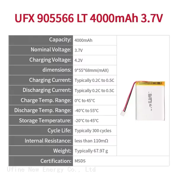 The Battery Supplier Directly Sells UFX 905566 3.7V 4000mAh Low-Temperature Rechargeable Battery Wholesale photo-2