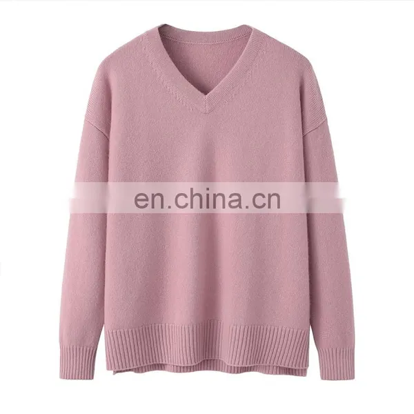 Customizable 100% Cashmere V-Neck Pullover High Quality Knitted Side Split Sweater Plus Size Casual for Winter & Autumn photo-3