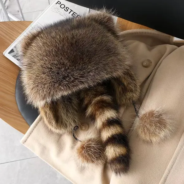 Cute Little Raccoon-style Faux Fur Winter Warm-up Plush Earmuffs With a Tail and Fluffy Balls photo-3