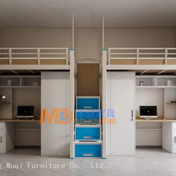 Multifunctional Metal Loft Bed With Desk, Wardrobe and Storage Staircase for Student Dormitory photo-4