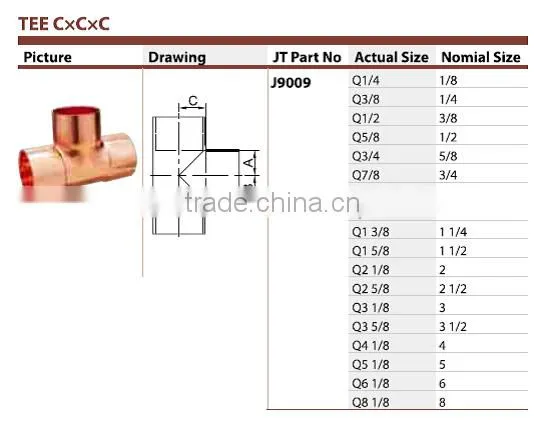 J9009 Online Shopping Best Seller Plumbing Pipe Fitting Copper Equal Tee photo-2