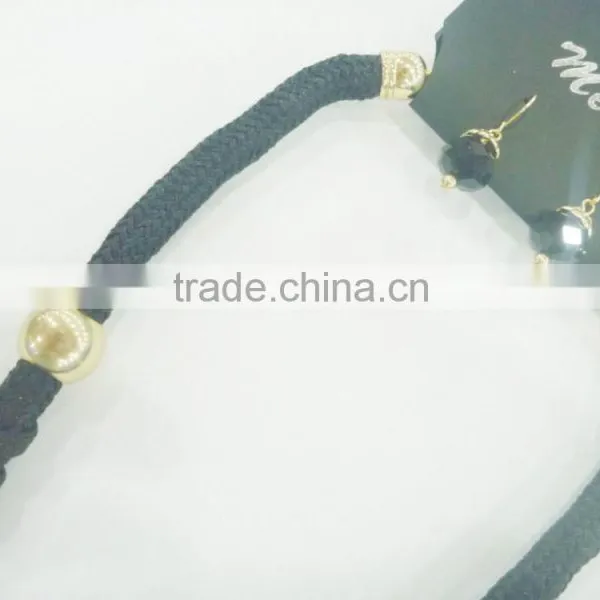 FACHION BRAIDED CORD RHINE STONE NECKLACE EARRING SET WITH BEADS PENDANTS photo-3