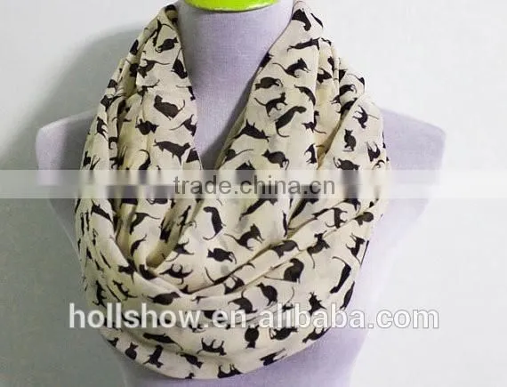 Hot Sale Cat Printed Infinity Women Fashion Chiffon Scarf photo-3
