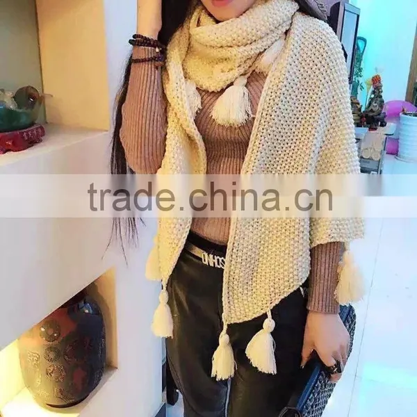 2016 Latest Fashion Women Knitted Winter Scarf With Large Pom Pom Tassel photo-3