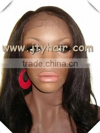 Hot Beauty Natural Hairline 20" #1 Jet Black Yaki Straight, Tangle Free 5a Peruvian Hair Lace Front Wig With Fringe photo-2