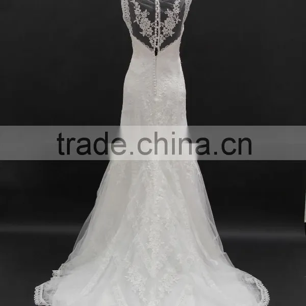 Beading Lace Trim Small A-line Wedding Dress With Two Straps photo-5