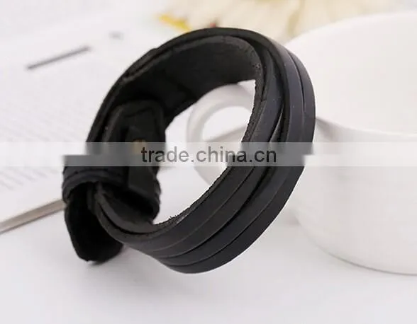Mens Genuine Leather Wrap Bracelet Fashion Wristband Cuff Bracelet Womens Bangle photo-5
