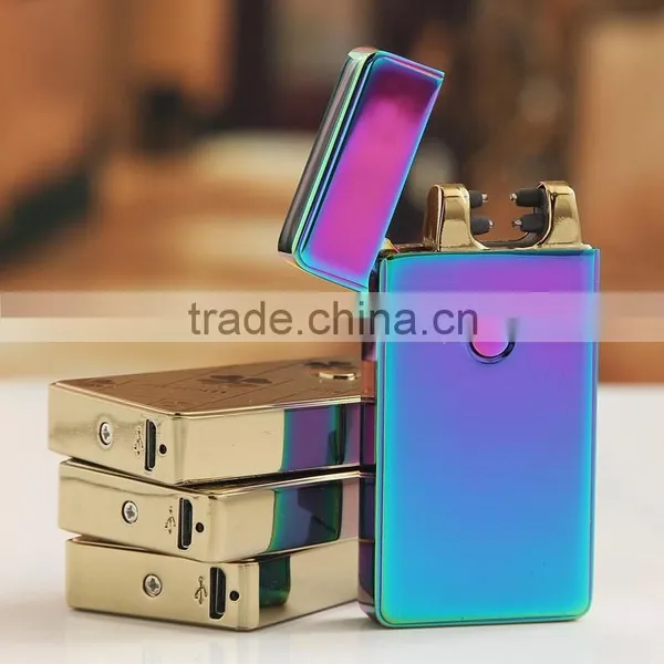 Electric Cigarette Ligter Flameless Rechargeable USB Double Arc Lighter Black Gold photo-2